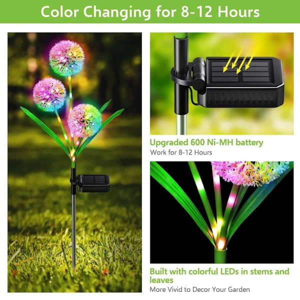 Solar Dandelion Flower Light Outdoor Waterproof LED Decorative Light Lamp for Backyard & Exterior Garden Street Patio Decoration - Image 3