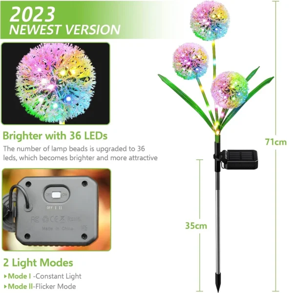 Solar Dandelion Flower Light Outdoor Waterproof LED Decorative Light Lamp for Backyard & Exterior Garden Street Patio Decoration - Image 4