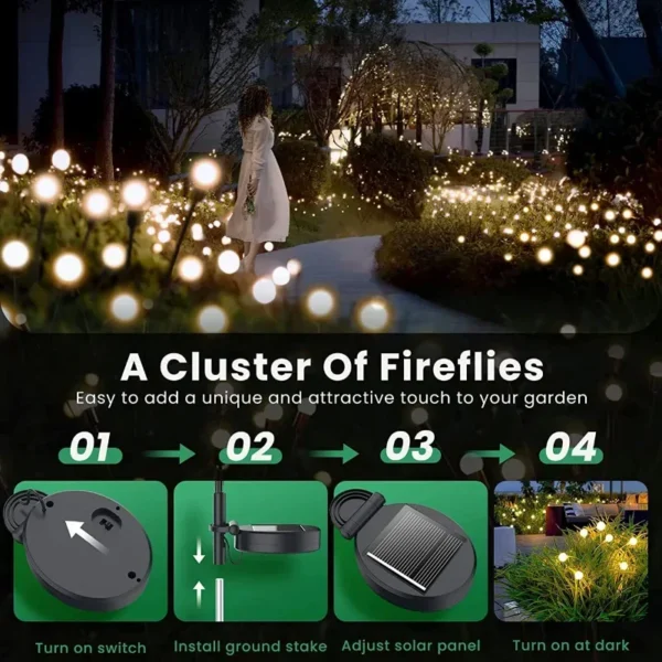 1-12Pack Outdoor LED Solar Lights Waterproof Starburst Solar Firefly Lights Lawn Lamp Garden Lamp for Path Landscape Decorative - Image 4