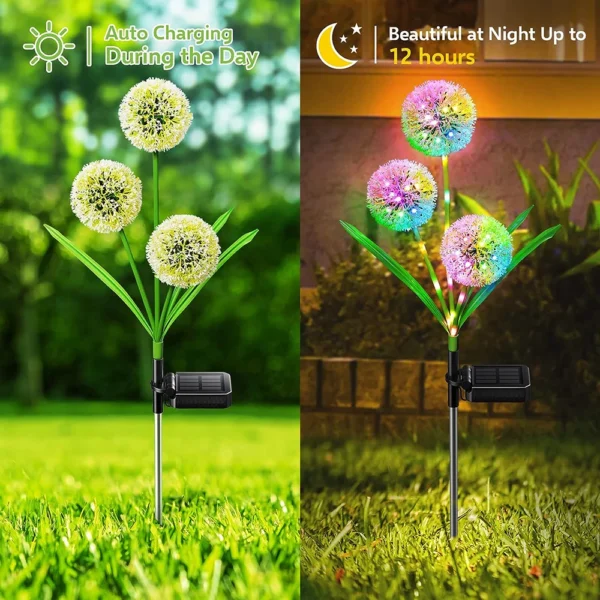 Solar Dandelion Flower Light Outdoor Waterproof LED Decorative Light Lamp for Backyard & Exterior Garden Street Patio Decoration - Image 2