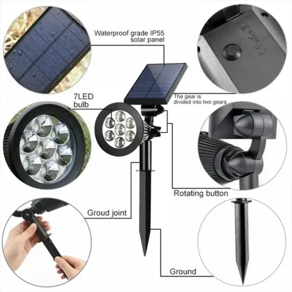 1/2Pcs Solar Powered 7LED Lamp Adjustable Solar Spotlight In-Ground IP65 Waterproof Landscape Wall Light Outdoor Lighting - Image 6