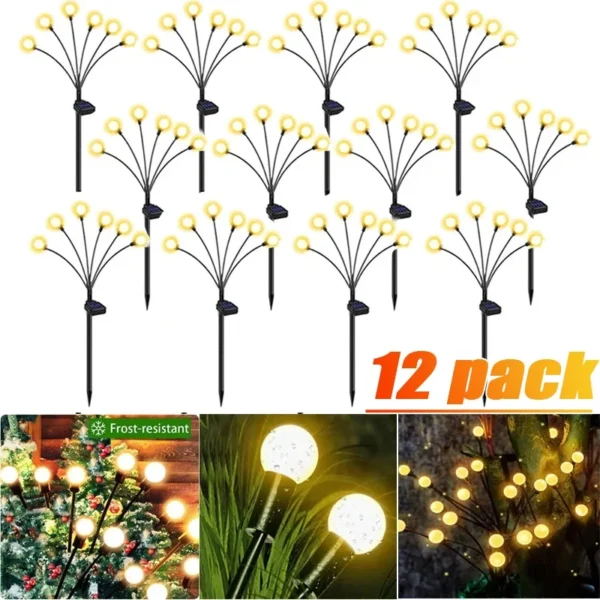 1-12Pack Outdoor LED Solar Lights Waterproof Starburst Solar Firefly Lights Lawn Lamp Garden Lamp for Path Landscape Decorative