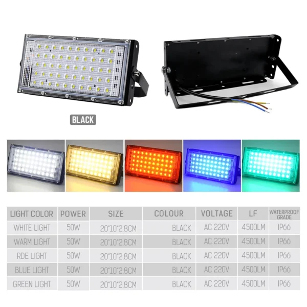 50W LED RGB Flood Light Lamp AC 220V Outdoor Floodlights IP66 Waterproof Reflector Led Spotlight Red Green Blue Garden Lighting - Image 4